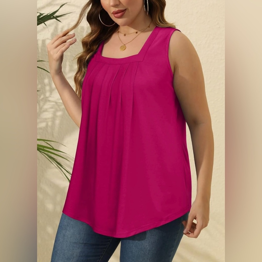 NWT Saloogoe Loose Fit Pleated Square Neck Tank Top